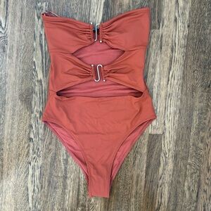 burnt orange one piece cut-out swimsuit